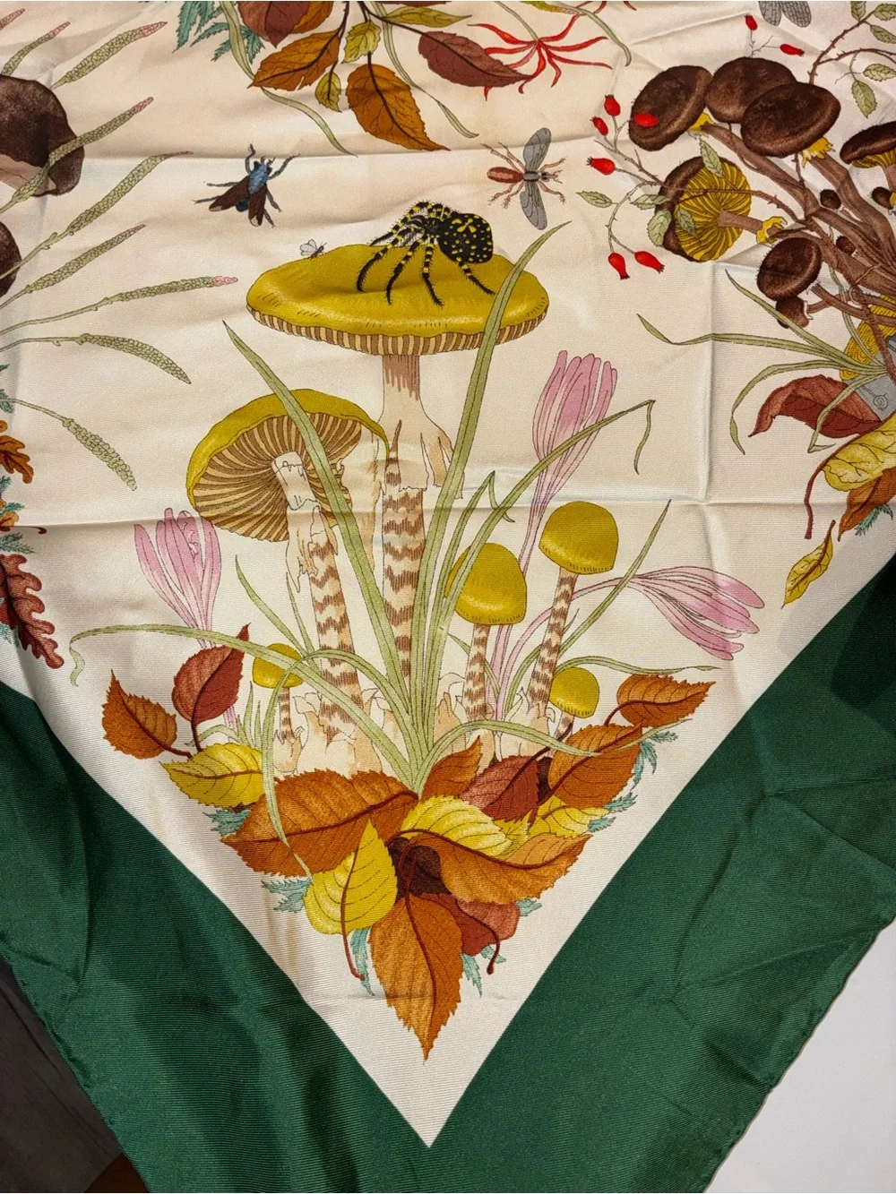 1960’s vintage Gucci Green Botanical Print Silk Scarf, xl 34”